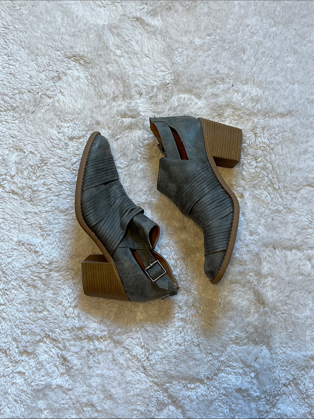 Women's Grey Suede Cutout Block Heel Booties